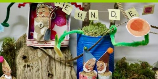 Gebastelte Baumhäuser aus Papier und anderen Materialien