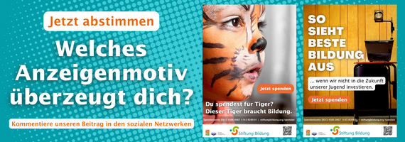 zwei Anzeigenmotive mit der Bitte, für das beste abzustimmen