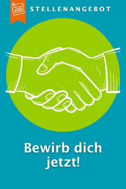 Ein Händedruck auf grünem Hintergrund, dazu der Text: Stellenangebot. Bewirb dich jetzt!