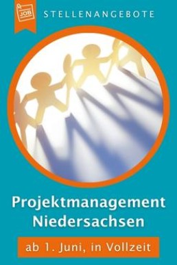 Eine figürliche Papiergirlande wirft Schatten auf einen weißen Untergrund. Text: Stellenangebote Projektmanagement Niedersachsen ab 1. Juni in Vollzeit.