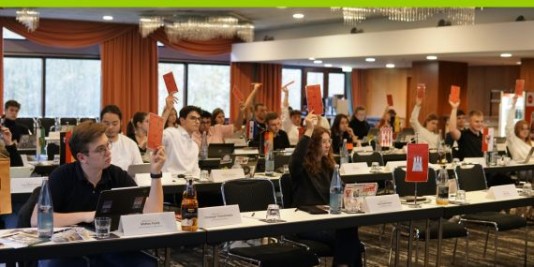 Mehrere junge Menschen bei einer Wahl.